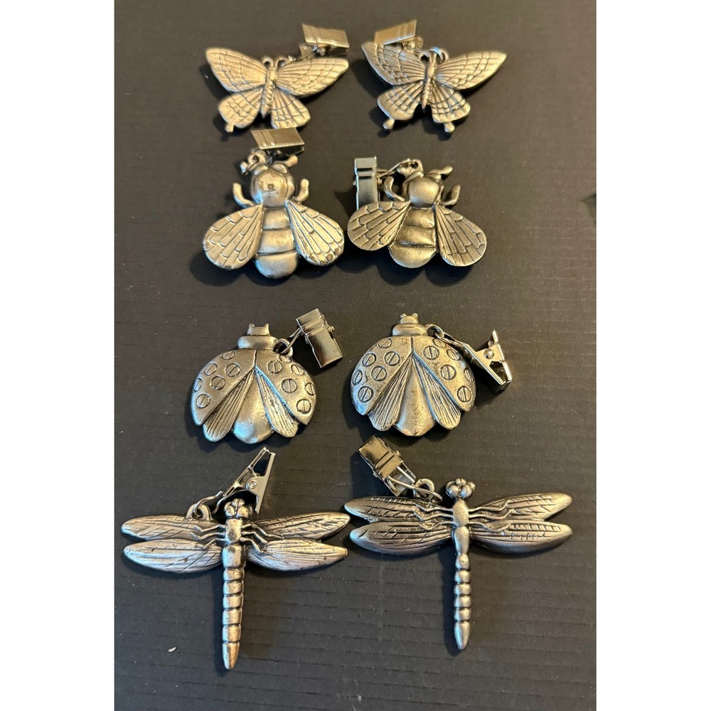 Tablecloth Weights Silver Tone Insect Butterfly Bee Ladybug 8 Piece Whimsical